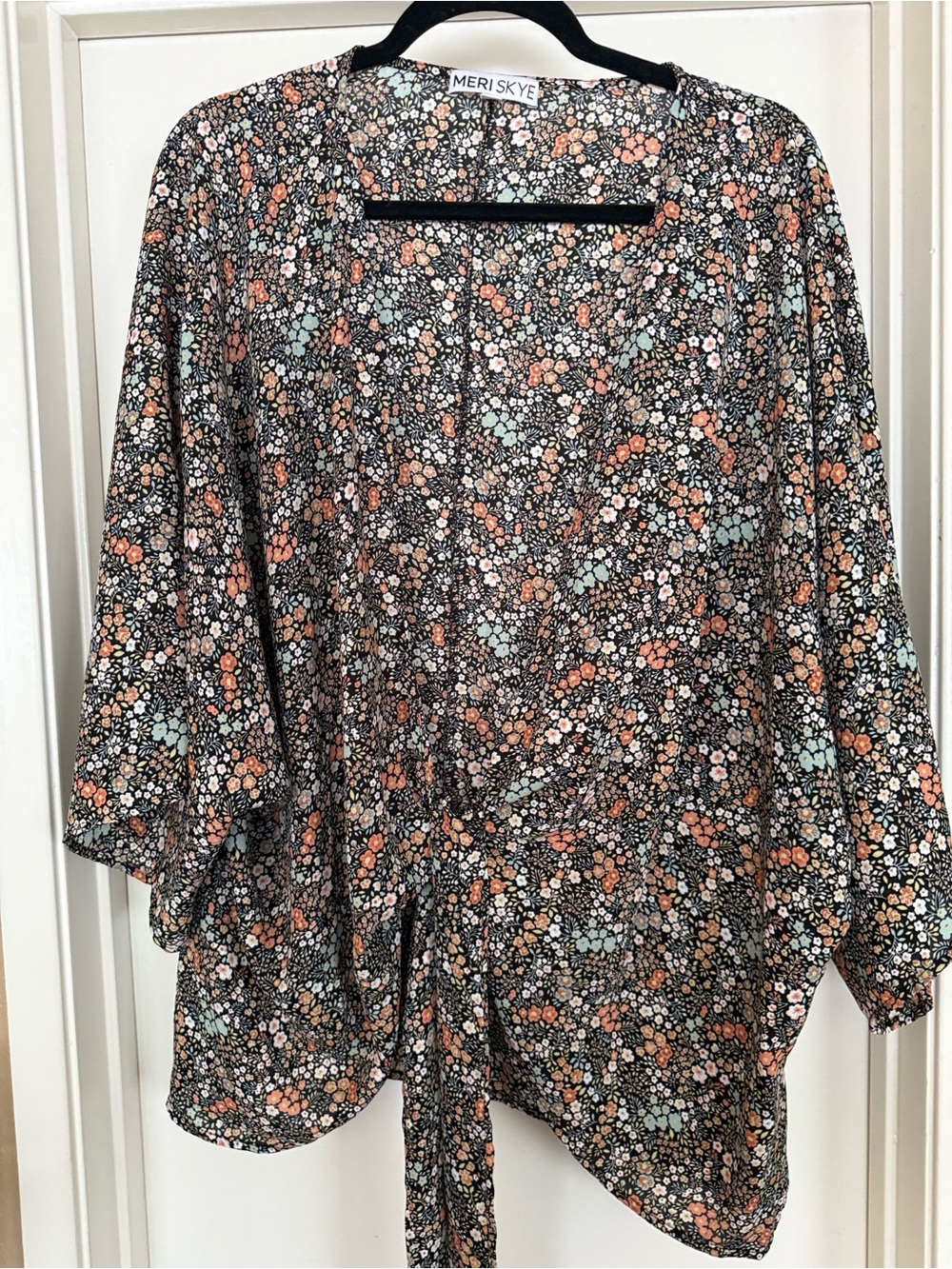 Meri Skye Black Floral Tie-Front Blouse